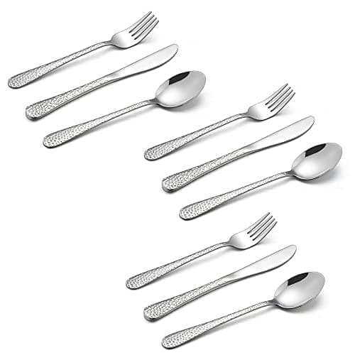 Image of Joyfair 9 Pieces Kids Cutlery Set, Stainless Steel Child Eating Utensils Set, Children Flatware Silverware Include 3 Forks, 3 Spoons, 3 Safe Knives, Hammered Design & Healthy, Dishwasher Safe