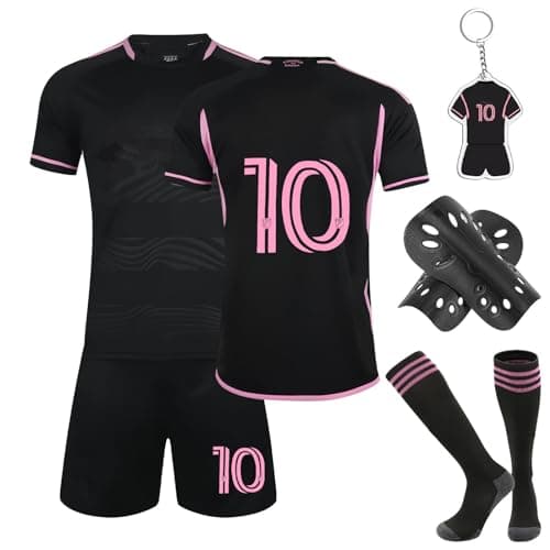 Image of Heartsking Football Kits for Kids, 2023/24 Home Away Soccer Jerseys New Kids Football Kits Boys Girls, Football Training Shirts Shorts Socks Guard Plate and Keychain, Gifts for Children