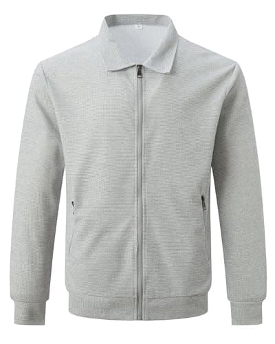 Image of MakingDa Mens Jacket Smart Casual Spring Summer lightweight Lapel Waffle Bomber Baseball Sports Cargo Jackets Outwear Light Thin Windbreaker Coat with Zip Pockets-Grey-XL