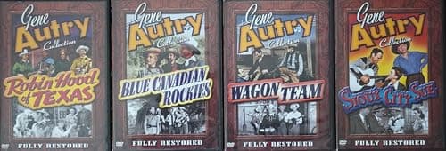 Image of GENE AUTRY 1-4 RESTORED COLLECTION / 1. ROBIN HOOD OF TEXAS / 2. WAGON TEAM / 3. SIOUX CITY SUE / 4.BLUE CANADIAN ROCKIES = ULTIMATE 4x DVD (REGION 1) SET