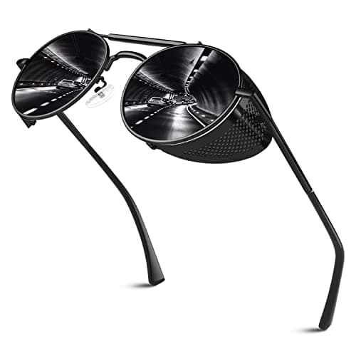 Image of Sunier Retro Round Polarised Steampunk Sunglasses Side Shield Goggles Gothic Sun Glasses with 100% UV400 Protection