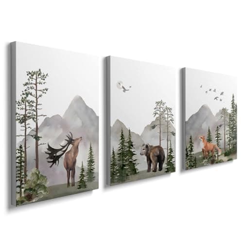 Image of prinfantasy Mountain Wall Art Painting Pictures Animal 3 Panel Framed Canvas Prints for Living Room Nurseyroom Bedroom Home Decor H0064