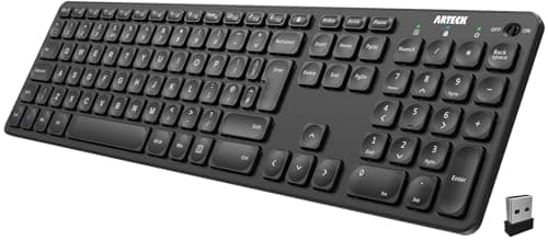Image of Arteck 2.4G Wireless Keyboard Ultra Slim Full Size Keyboard with Numeric Keypad and Media Hotkey for Computer/Desktop/PC/Laptop/Surface/Smart TV and Windows 10/8/ 7 Built-in Rechargeable Battery