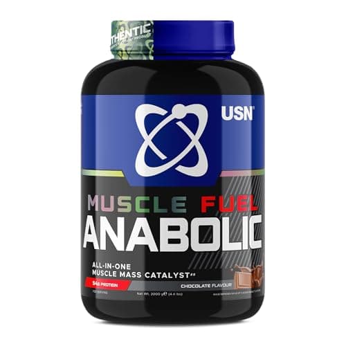Image of USN Muscle Fuel Anabolic All-In-One Muscle Mass Gainer, Chocolate Flavour - 2kg, 54g Protein Powder, 5g Creatine Powder & 5g BCAA Powder For Maximum Muscle Growth, Post Workout Recovery Drink Mix
