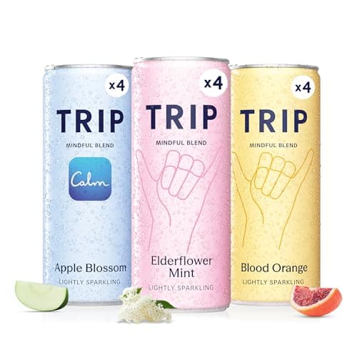 Image of TRIP Mixed Pack Sparkling Drink with 120MG calming Magnesium + Lion’s Mane + Chamomile + Lemon Balm. Low Calorie and Vegan (Pack of 12 x 250ml)