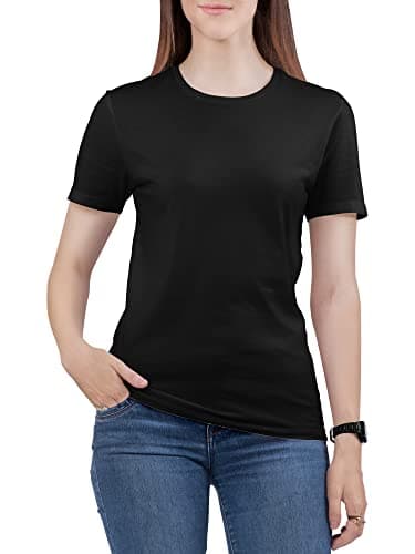 Image of Love My Fashions Women's Round Neck Short Sleeves Plain Cotton T-Shirt Black