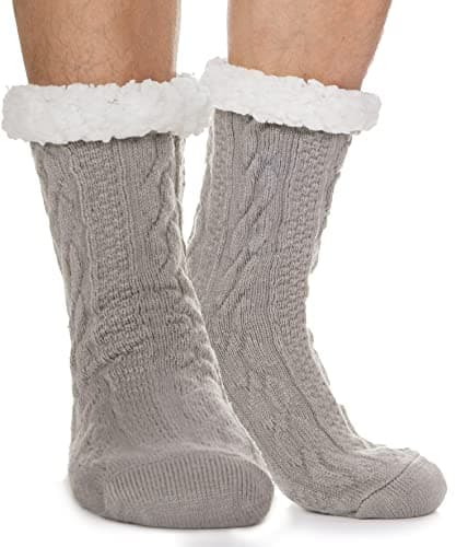 Image of EBMORE Mens Slipper Fluffy Socks Thermal Winter Cosy Cabin Warm Fleece Soft Comfy Thick Non Slip Bed Christmas Home Gift Stocking Stuffer(Light Grey(1 Pairs))