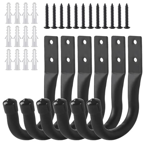 Image of ALAHUGYEF Garage Hooks, 6 Pcs Ladder Storage Hooks for Hanging Heavy Duty Hooks, Wall Mounted Garage Hanger Brackets for Wall Bike Chair Garden Hose Tool Storage