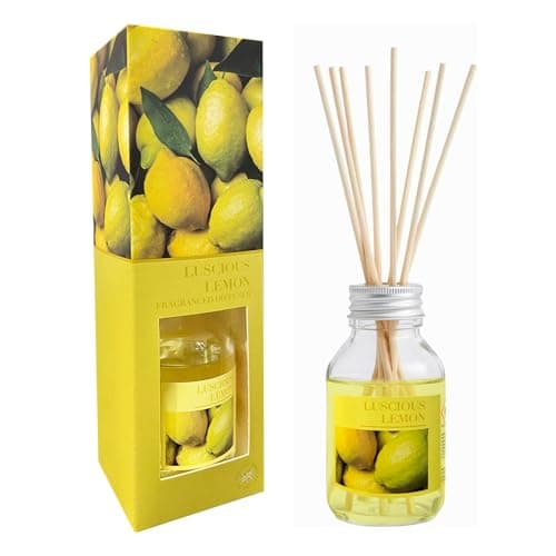 Image of Wax Lyrical Luscious Lemon Reed Diffuser - 100ml | Sparkling Citrus Fragrance with Zesty Lemon & Verbena | Made in England, Yellow