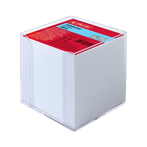 Image of Herlitz 9x9x9cm Transparent Cube Note Box with White Sheets