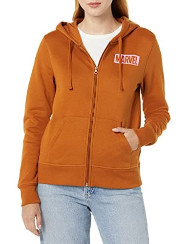 Image of Amazon Essentials Disney | Marvel | Star Wars | Princess Women's Fleece Full-Zip Hoodie Sweatshirts (Available in Plus Size), Marvel Logo, XS