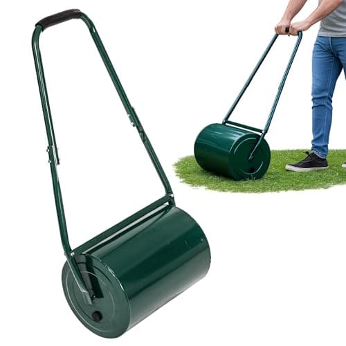 Image of Oypla Galvanised Garden Steel Lawn Roller 30 Litre Drum Scraper Bar & Collapsible Handle Create a Lawn Worthy of a Bowls Green