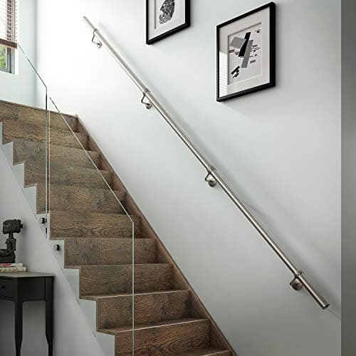 Image of Stairs Staircase Handrail Banister Rail Support Kit 3.6m Polished Stainless Steel 40mm