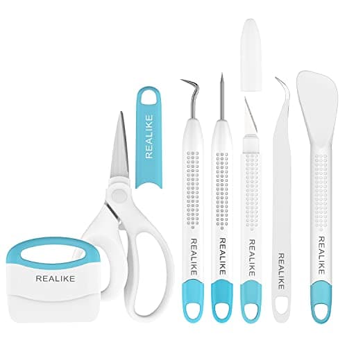 Image of REALIKE Weeding Tools for Vinyl Crafting Basic Accessories Set Kit Compatible with Cricut Silhouette Weeding Scraper Spatula Tweezers Scissors Modeling Tools