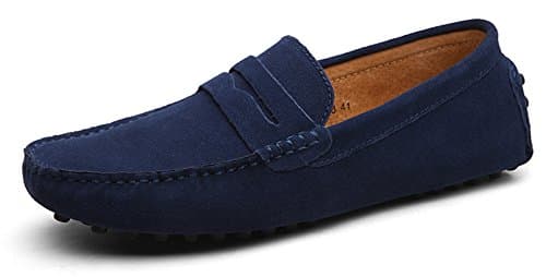 Image of WUIWUIYU Men's Casual Slip-On Suede Loafers Moccasins Driving Shoes Size 10 Dark Blue