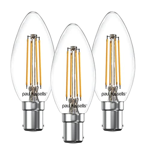 Image of paul russells LED Candle Filament Light – 4.5W 40W Equivalent Replacement, 470LM Lumens, 2700K Warm White, SBC B15 Small Bayonet Cap C35 Bulbs – Bright Energy Saving Non-Dimmable Lamps - 3 Pack