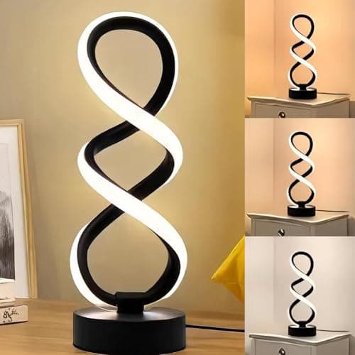 Image of CutitiUU Spiral LED Table Lamp Modern,3 Color Temperatures,Bedside Table Lamp with USB Ports, Touch Control LED Nightstand Lamp for Bedroom Living Room Office Lighting and Decoration