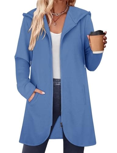 Image of Syphiby Cardigans for Womens Hooded Sweatshirts Zip up Hoodies for Women UK Ladies Cardigan Long Sleeve Open Front Hoodie Party Casual Office Work Tunic Blouses Solid Color Top Loose Fit Outwear Blue