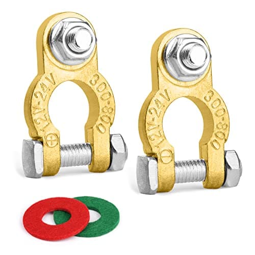 Image of URAQT Pure Brass Positive/Negative Clamps for 12V Battery Terminal Quick Release Connectors (SAE/JIS Type A Posts/Marine/Car/RV)