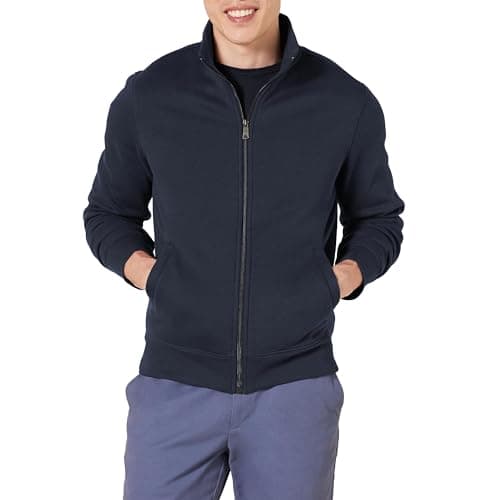 Image of Amazon Essentials Men's Fleece Zip-Up Mock Neck Sweatshirt, Mid-weight, Regular Fit, Navy, L