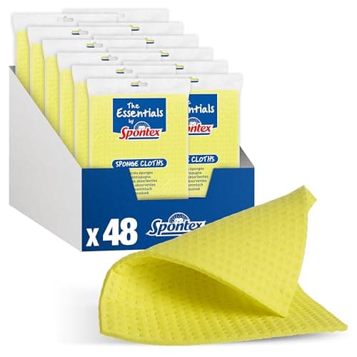 Image of Spontex The Essentials Sponge Cloths | Super Absorbent Dish Cloths for Wiping & Cleaning | 100% PEFC Certified Wood Pulp | 12 x 4 Pack (48 Total)