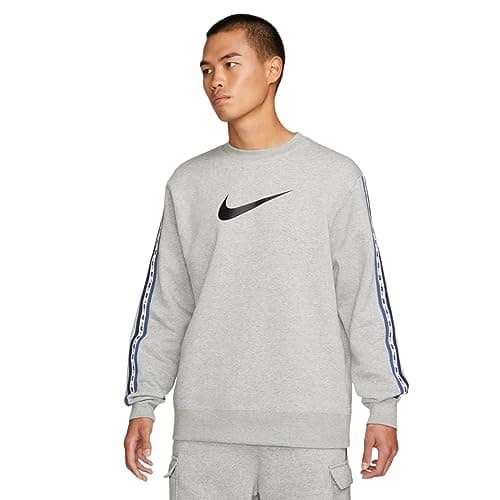 Image of NIKE Men's Repeat Crewneck Sweatshirt Dark Grey Heather/Midnight/Mystic Navy (as8, alpha, l, regular, regular, Grey)