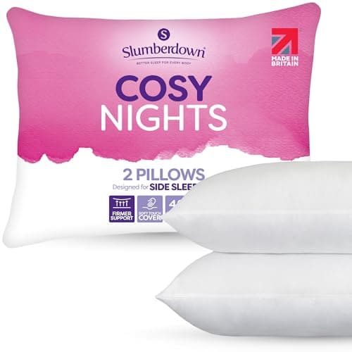 Image of Slumberdown Cosy Nights Bed Pillows 2 Pack Non-Allergenic Firm Support Back & Side Sleeper Pillow - Soft Touch Breathable Cover, Made in the UK & Washable, Packaging May Vary (48 x 74cm)