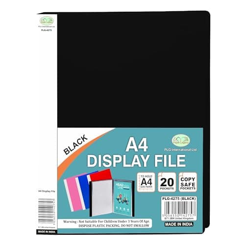 Image of Pack of 10 - A4 Display Folder Black, 20 Pockets Display Folders with Clear Plastic Pockets Certificate Folder - 40 View Pages Presentation Display Folder A4 Document Wallet Document Filling Book