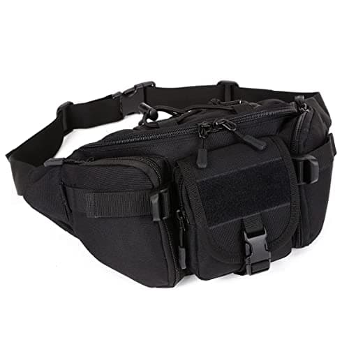 Image of Huntvp Tactical Waist Bag Military Waist Pack Molle Bumbag Belt Pack Fanny Pack Bum Bag for Men Outdoors Walking Running Daily Use Hiking Camping Trekking(Black-l)