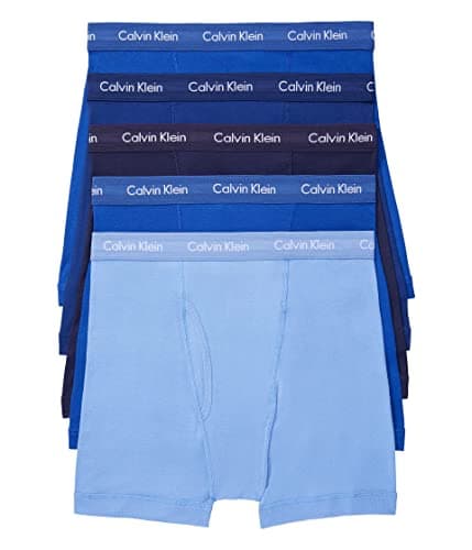 Image of Calvin Klein Men's Underwear Cotton Classics 5-Pack Boxer Brief, 2 Mazarine Blue, 1 Periwinkle, 1 Dark Night, 1 Evening Blue, Medium (Pack of 5)