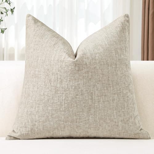Image of JOTOM Chenille Cushion Covers 45x45 cm Soft Beige Decorative Throw Pillow Covers 18x18 Inch Square Cushion Case Solid Pillowcases for Couch Sofa Living Room Bed Home Decor (Beige)