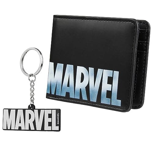 Image of Marvel Card Wallet and Keyring Set for Men Teenagers - Card Slots ID Pocket Groot Mens Wallet - Gifts for Men (Black Marvel)