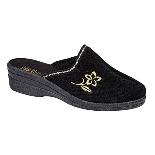 Image of Ladies Fleece Helen Comfort Warm Velour House Slip On Wedge Mules Slippers Shoe Black 7 UK