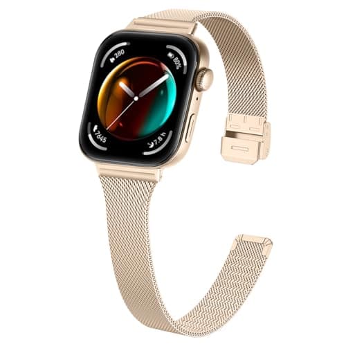 Image of Gimuk Straps Compatible with Huawei Watch Fit 3 Strap, Slim Metal Mesh Loop Stainless Steel Sport Wristband Replacement Watch Band Strap Bracelet for Huawei Watch Fit 3 (Champagne)