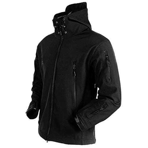 Image of MakingDa Mens Waterproof Jackets Winter Casual Hooded Coat Softshell Fleece Warm Lined Multi Zipper Pockets Baggy Lightweight Running Jackets Breathable Tactical Traveling（Black，L）