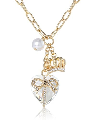 Image of Juicy Couture Bow Wrap Puffy Heart Cluster Necklace for Women 18"+2"
