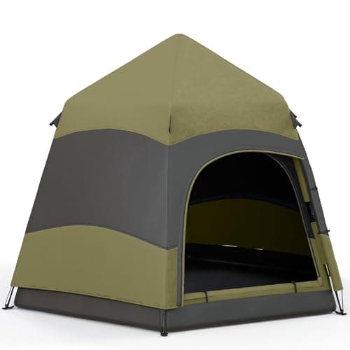 Image of Outsunny Double Layer Instant Pop Up Tent with Rainfly, Hexagon 4 Man Dome Tent, Portable Camping Shelter with Sewn-in Groundsheet and Carry Bag, for Festival Backpacking Road Trips, Dark Green