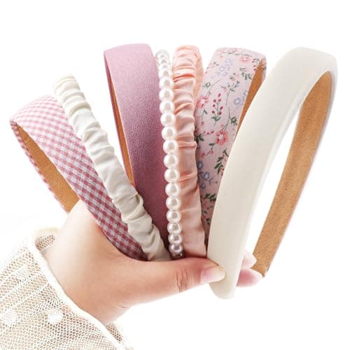 Image of DRESHOW Fashion Headbands for Women Girls Pearl Headband Non Slip Floral Head Bands Padded Hair Bands Set Vintage Hair Accessories for Women and Girls