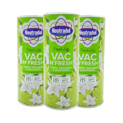 Image of Neutradol Carpet Deodoriser, Vac Scents, Odour Neutraliser Powder for Carpets & Rugs, Fresh Lily Scent, Multipack of 3 x 350g | Eliminates Odours | Home Fragrance & Carpet Freshening Solution