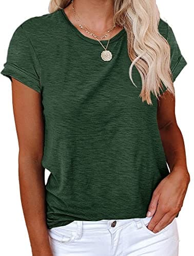 Image of Cicy Bell Women's T-Shirt Crewneck Short Sleeve Shirts Loose Casual Summer Tees Basic Cotton Tops Blackish Green M