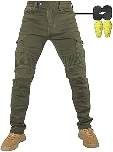 Image of Mens Motorcycle Jeans Motorbike Pants for Men Biker Pants Protective Motorcycle Trousers with 4x Protect Pads (Green, XL= 34W / 32L)