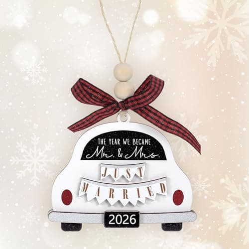 Image of Wedding Gifts - 2026 Mr and Mrs Ornament Married Keepsake Bridal Shower Gift Rustic Wooden Hanging Ornament Décor for Newlyweds Engagement Present for Couples