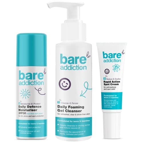Image of Bare Addiction Everyday Skincare Day Moisturiser Spot Cream and Daily Foaming Gel Cleanser: For Teens and Twenties