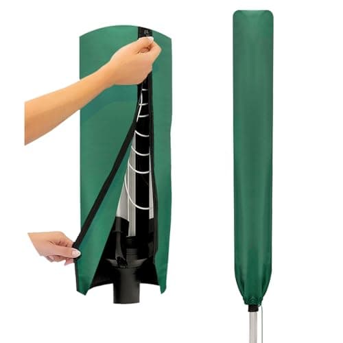 Image of Flatro Rotary Washing Line Cover Waterproof - Universal Fit with Zip and Drawstring to Tighten - Weather Resistant and Great Protection Parasol Cover for Garden Dryer and Airer (Green)