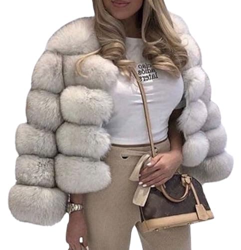 Image of loveimgs Women Warm Fluffy Cropped Puffer Jacket Faux Fur Coat Crop Parka Collarless Winter Teddy Bear Coat Overcoat, Mix White, X-Small