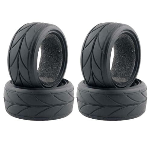 Image of KINGCOO 1/10 RC Car Tyres on the Road, 4 Pieces 64 mm RC Car Rubber Tyres with Foam Inserts Tyres for 1:10 RC On Road Runflating Touring Racing Car for Tamiya HSP HPI Kyosho (A)