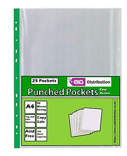 Image of 25 Pack of Premium Quality A4 90 Micron Strong 'Easy Access' Top and Side Opening Plastic Poly Pockets Wallet Sleeves Clear Finish