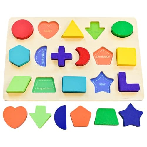 Image of Wooden Jigsaw Puzzles for Toddler Shapes Learning Colorful Shapes Recognition Montessori Toys for Boys Girls Gifts