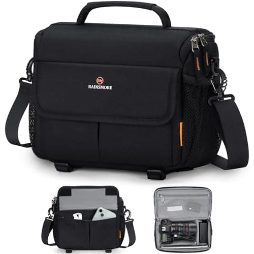 Image of RAINSMORE Camera Sling Bag Water-Repellent Shockproof DSLR/SLR Small Camera Bag with Adjustable Strap Crossbody Camera Case for Women and Men, Black