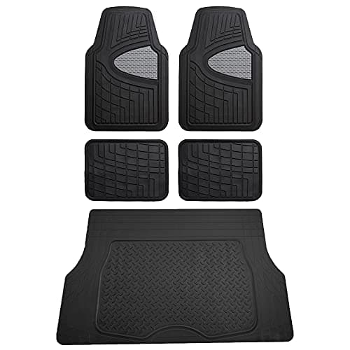 Image of FH Group Premium Liners Tall Channel Trimmable Rubber Car Floor Mats (Gray)- Full Set w. Trimmable Vinyl Cargo Liner (Black) - Universal Fit for Cars Trucks and SUVs